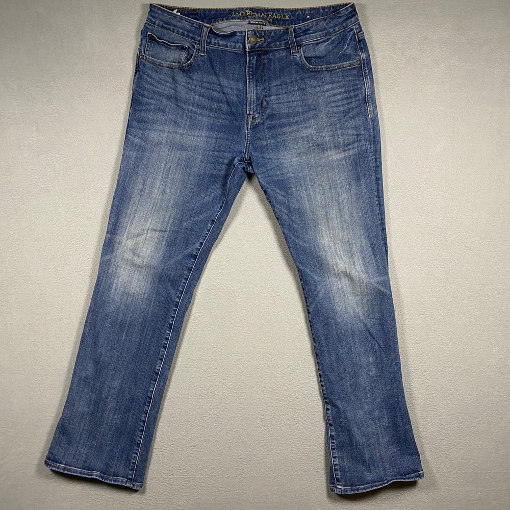 American Eagle Original Boot Jeans Mens 36x32 Blue Extreme Flex 4 Stretch Denim